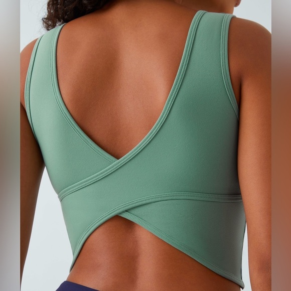 Halara U Neck Backless Crossover Barre Ballet Dance Tank Top Hedge Green Large - Picture 2 of 6